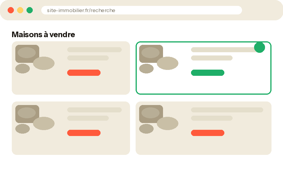 Liste d'annonces de maisons sur un site immobilier