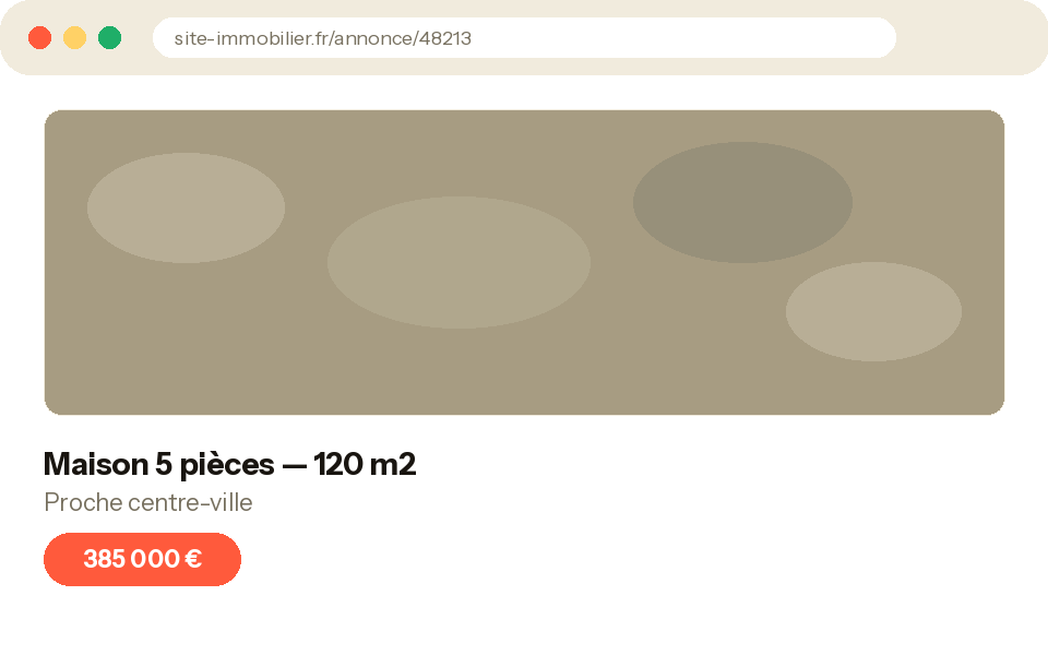 Page d'une annonce individuelle avec photo floutée