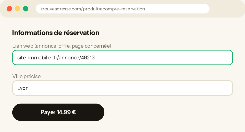 Coller le lien sur la page de paiement Trouve Adresse